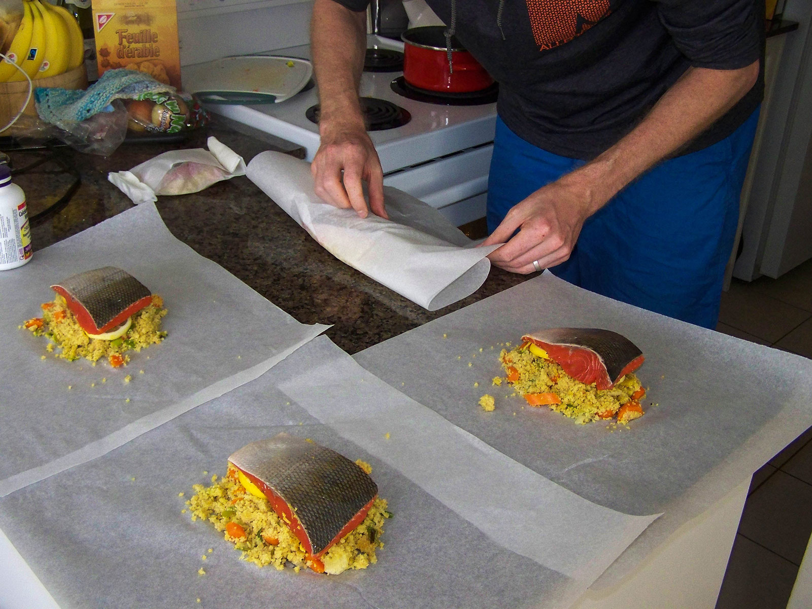 Preparing the salmon