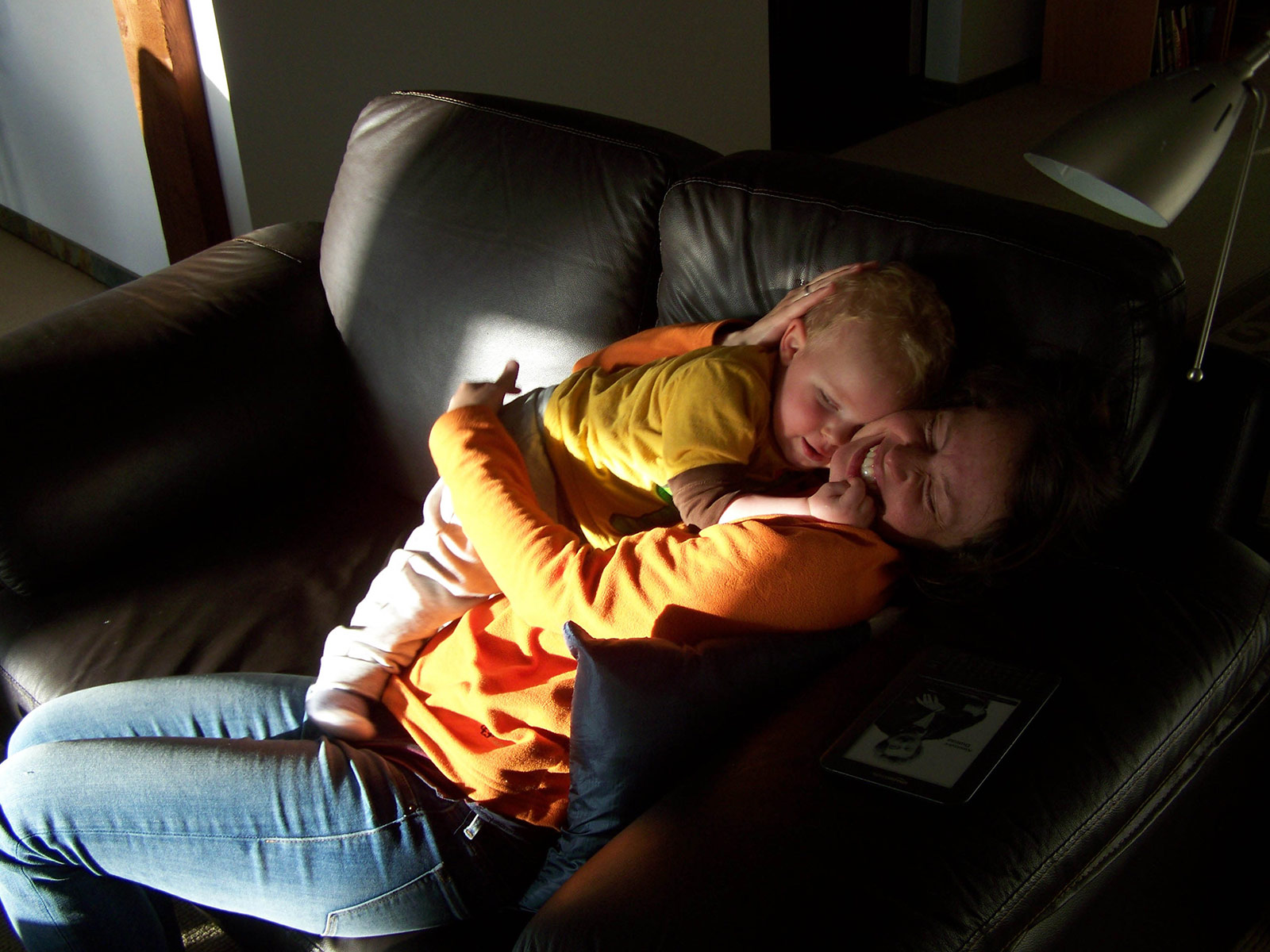 Albert and Gaga cuddling on the sofa