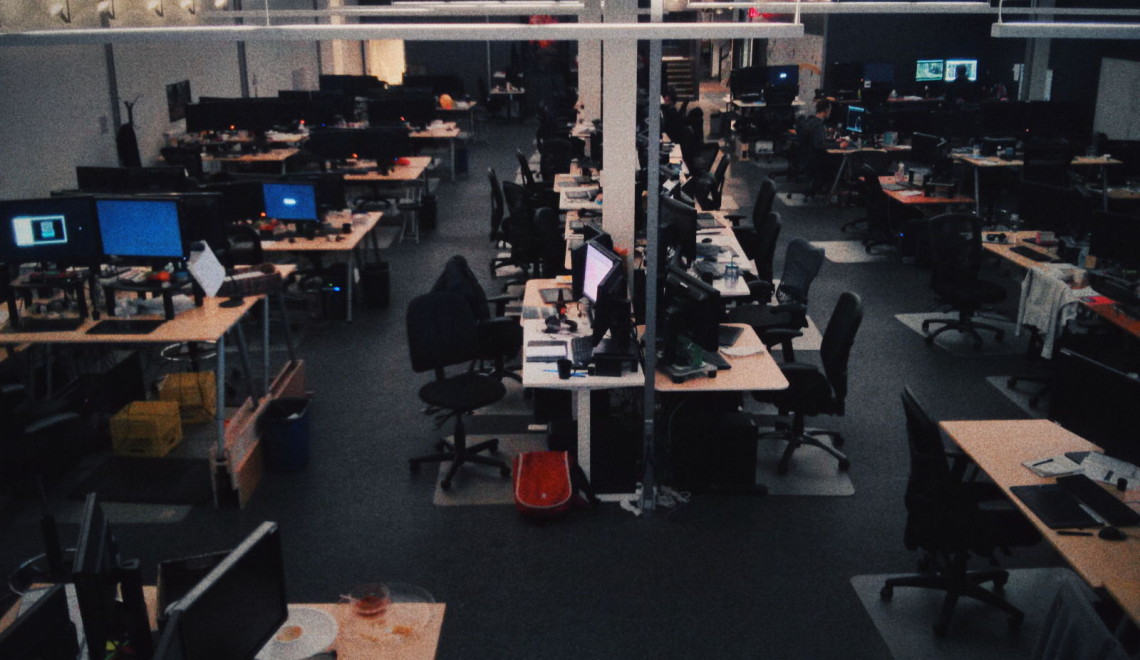 A late-night view of the empty studio